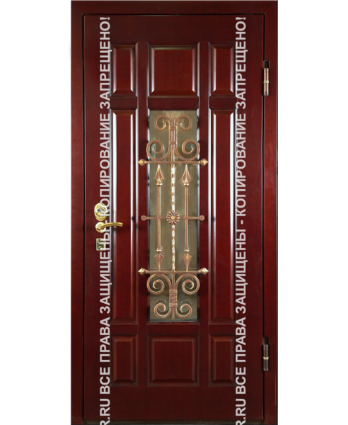 Железная входная дверь трехконтурная МДФ с ковкой/стеклом 3107 Железная входная дверь трехконтурная МДФ с ковкой/стеклом 3107