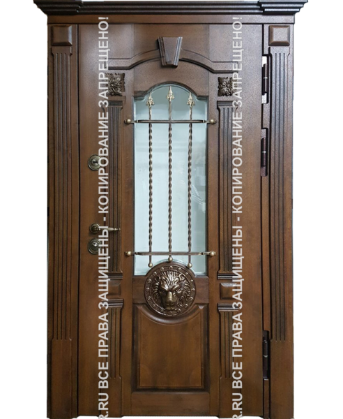 Железная дверь трехконтурная МДФ с ковкой/стеклом 3100 Железная дверь трехконтурная МДФ с ковкой/стеклом 3100